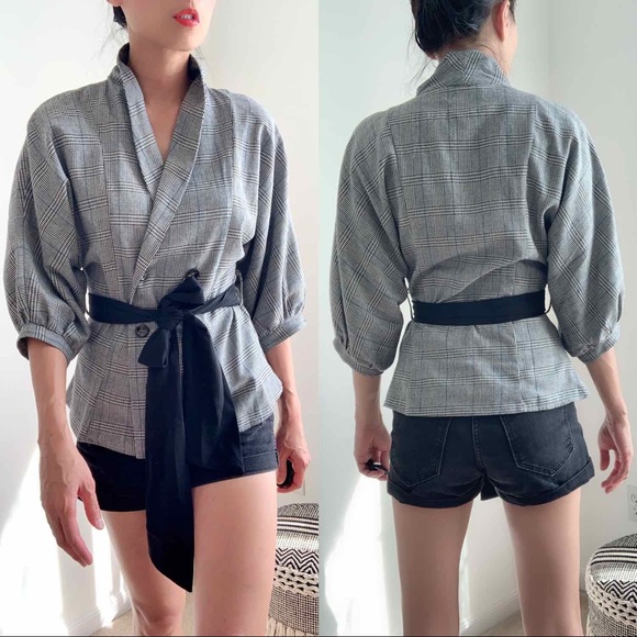 TARTAN PLAID SLIM BLAZER TOP - Picture 2 of 12